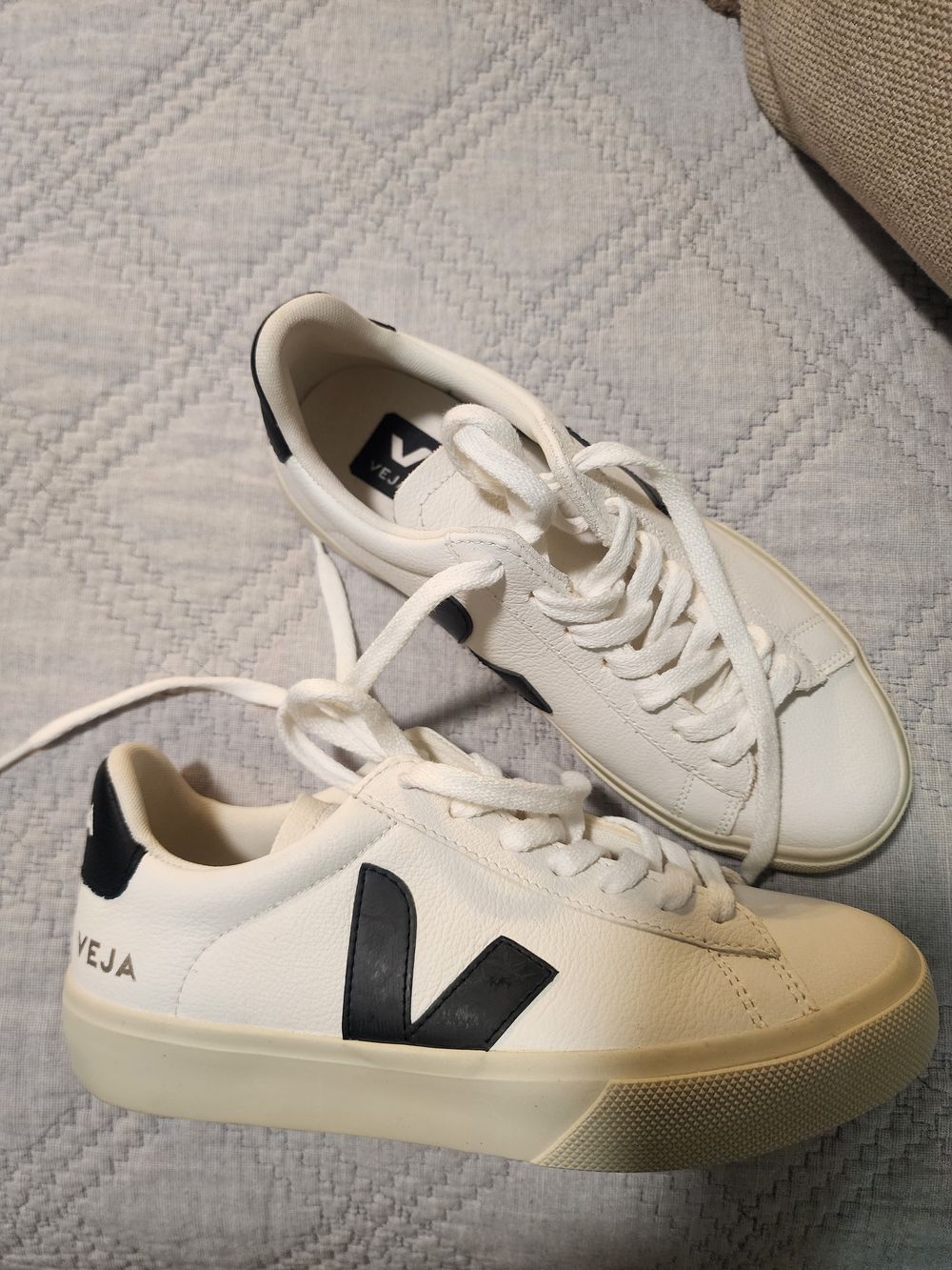 Veja Women's White Sneakers with Black V Logo